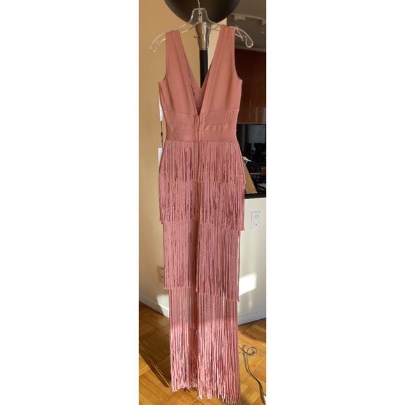 JOVANI - JVN04784 FRINGE V NECK SHEATH DRESS - Picture 8 of 9